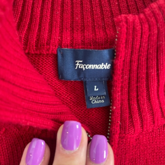 Faconnable Merino Wool Sweater 1/4 Quarter Zip Red Knit - Size Large - Picture 3 of 5